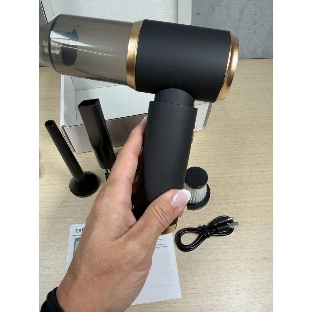 Wireless Car Vacuum Cleaner In Case, Portable Wet Dry, Handheld Black & Gold